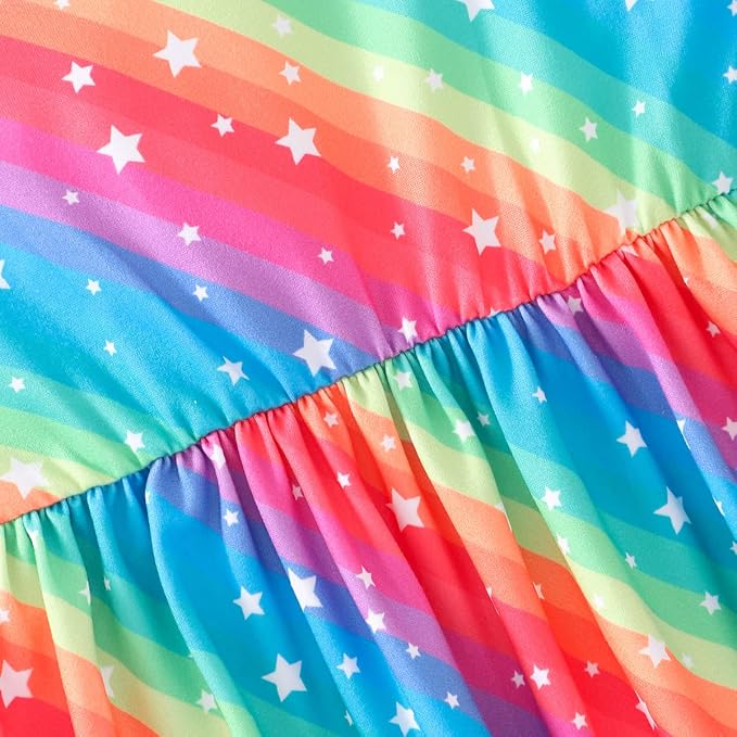 Popshion Girls Dresses Flutter Sleeve Swing Sundress Toddler Summer Clothes Kid Birthday Party Sleeveless Dress 1-8 Years Old