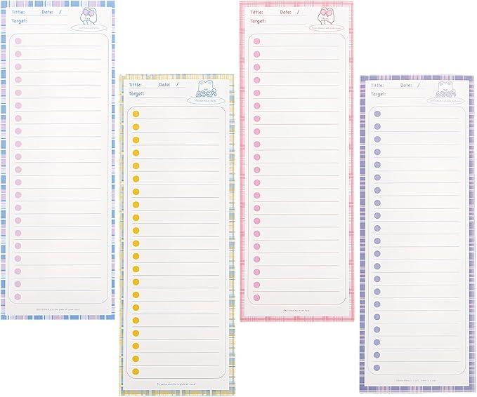 4 Pack Long Narrow Notepads - Memo Pads for Notes | 50 Sheets Each, No-Adhesive Sticky Notes Alternative for Daily Planning & Lists (Bear & Bunny, Lined)