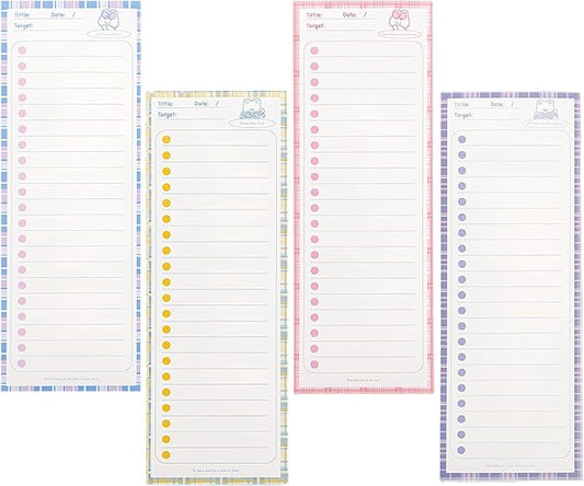 4 Pack Long Narrow Notepads - Memo Pads for Notes | 50 Sheets Each, No-Adhesive Sticky Notes Alternative for Daily Planning & Lists (Bear & Bunny, Lined)