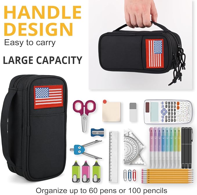 Tactical Pencil Case for Boy,Wide open Pen Pouch Bag with Handle for School | Marker Organizer Case Pen Box, Tool Bag Desk Organizer for School College Office Organizers for Kids Men Women Adult Teens