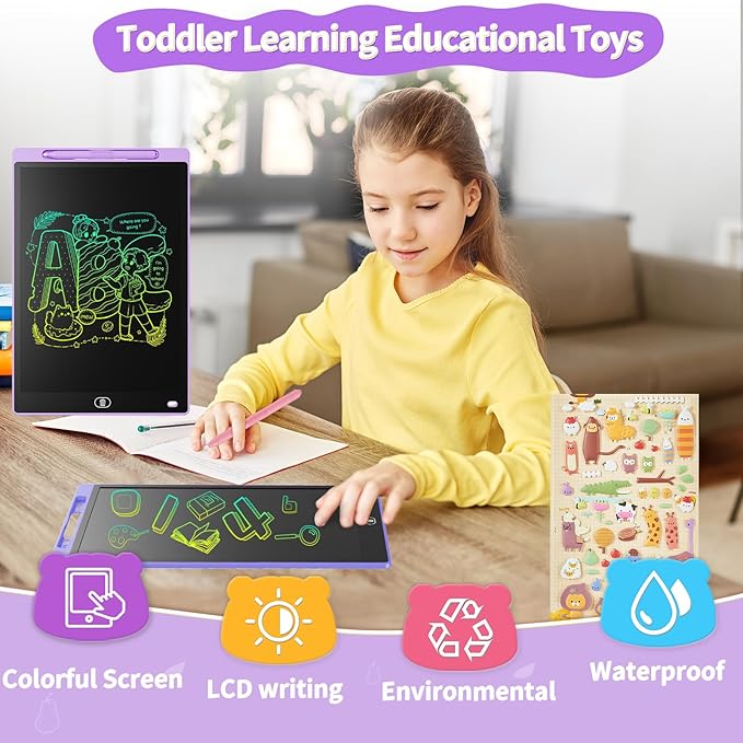 [2 Pack] Genialba LCD Writing Tablet 8.5-Inch Colorful Doodle Board, Toddler Learning Educational Toys Gifts for 3-8 Years Old Girls and Boys, Electronic Drawing Pad for Kids (Pink&Purple)