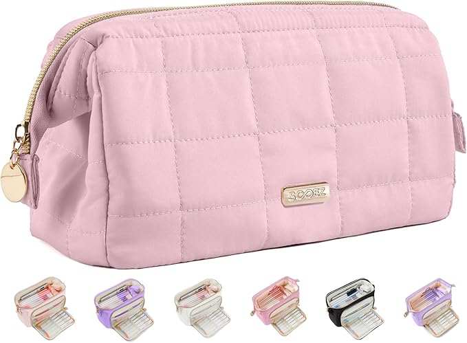 Sooez Large Pencil Case Pouch, Soft Pencil Bag with Zipper, Pen Bag Wide Opening, School Supplies Cute Pencil Case for Girls Boy Men Women, Dusty Pink