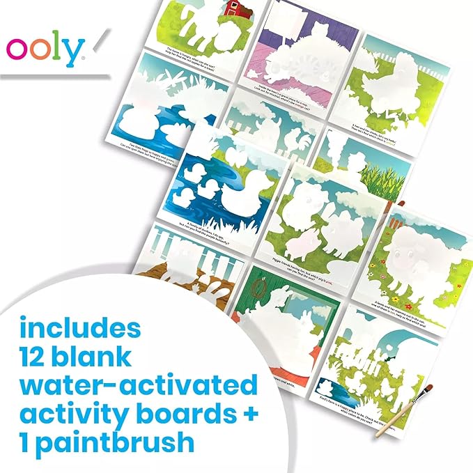 Ooly Water Amaze - Includes 12 Reveal Boards & Brush, Reusable Reveal Pads for Kids, Coloring Books for Toddlers, Paint with Water Books, Gifts for Kids - On The Farm