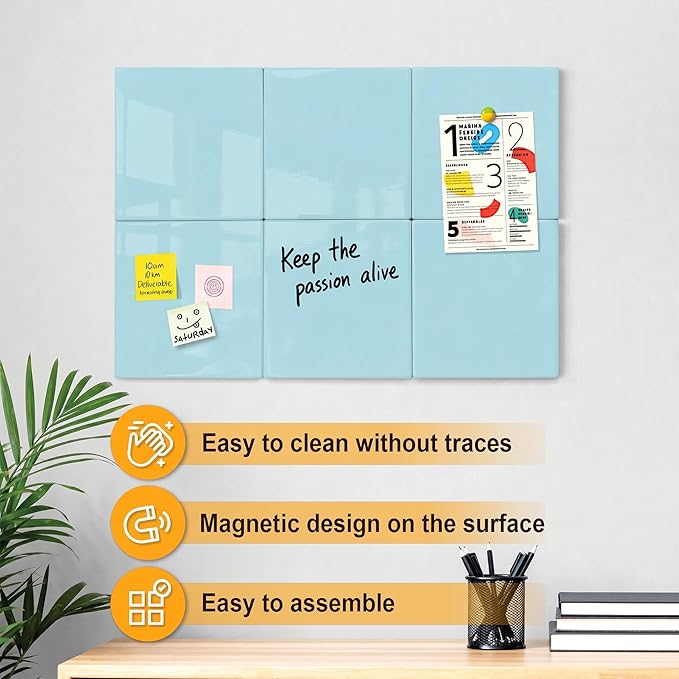 Comix Magnetic Board, 6 Pack Magnetic Whiteboard for wall, 11.8 x 11.8 Inches Dry Erase Board for Kids, Students, White Board Dry Erase Set for Fridge, Office and Home, Green