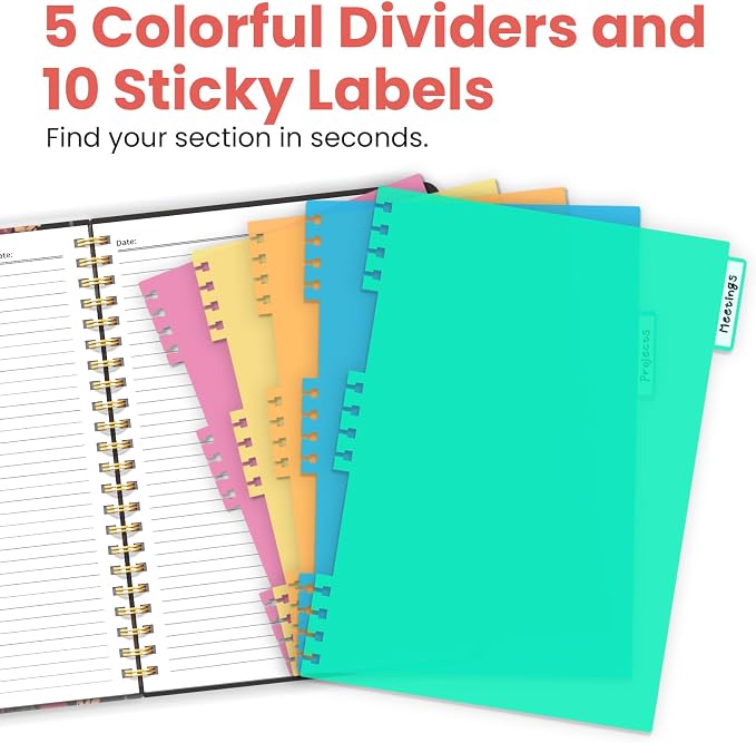 ZOTIA Large Spiral Notebooks for Work 5 Subject with Removable Dividers