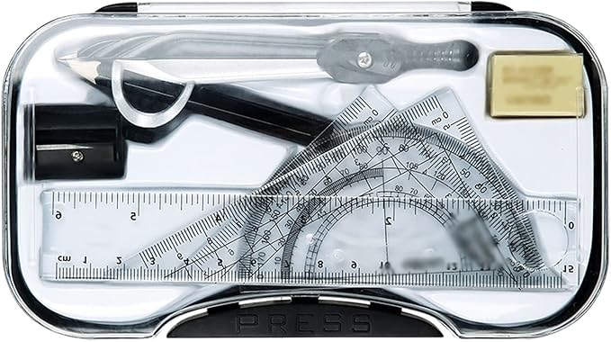 Drawing Compass Drafting Tools Pack of 7 Protractor and Compass Set Compass for Geometric Math Compass School and Storage Box Black Stationery School Supplies Math Ruler Kit
