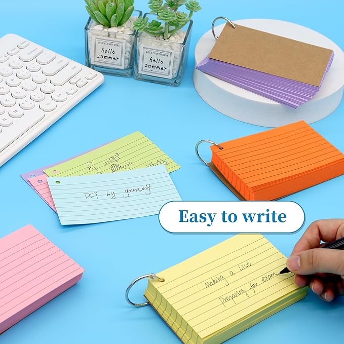 Lovppy 600PCS Index Cards,3x5 Inches Colored Flash Cards with Ring, Punched Lined Flashcards Ruled Index Cards Notecards Study Cards Heavy Note Cards for Studying, Learning, School, College