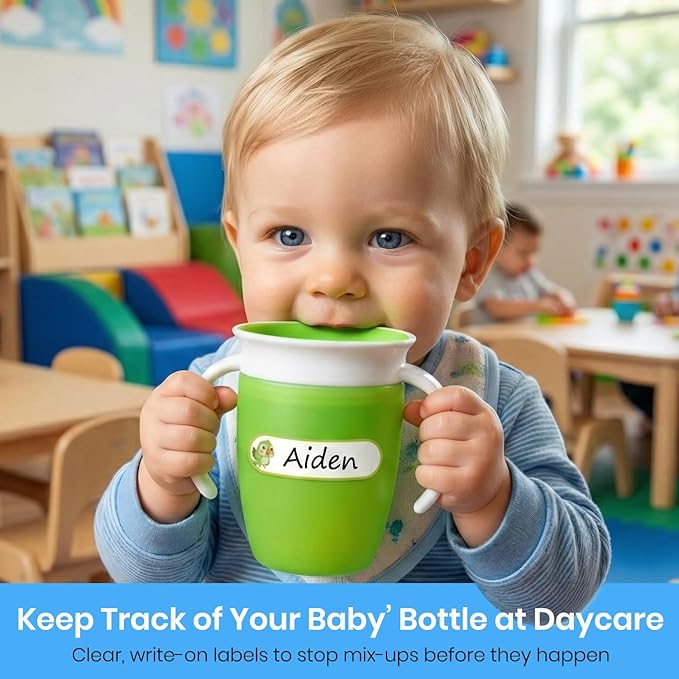 600 Pcs Self-Laminating Daycare Labels for Kids, Waterproof Write-On Name Labels for Baby Bottles, Sippy Cups & Food Containers, Dishwasher & Freezer Safe Stickers for School Supplies, Daycare & Camp