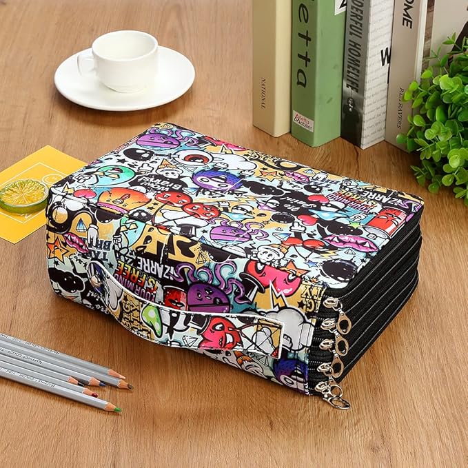 Portable Colored 250 Slots Pencil case Organizer with Printing Pattern for Watercolor Pens or Markers, Pencil Case Organizer for Artist