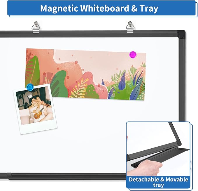 White Board Dry Erase, 24 x 18 inch Magnetic Dry Erase Board Whiteboard for Wall, Black Aluminum Frame Hanging Whiteboard Marker Board Writing Board for Home Classroom Office