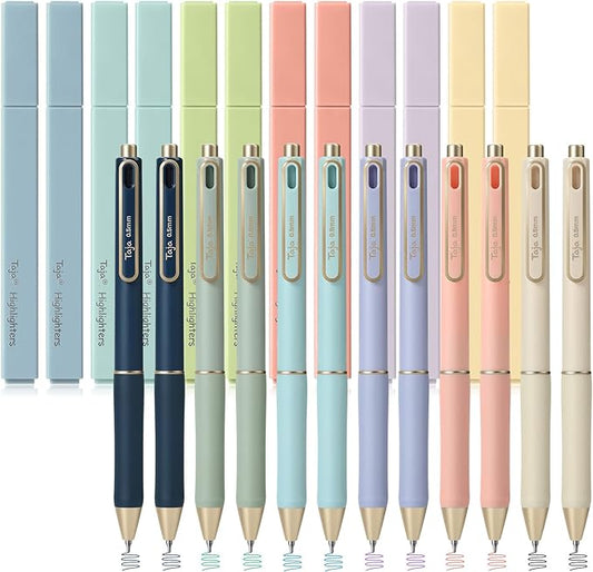 Taja 24 Pack Aesthetic Highlighters and Gel Pens Set, 12 No-Bleed Pastel Highlighters and 12 Multi Ink Pens for Bible Study, Journaling, School and Office Supplies