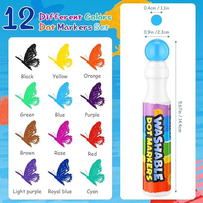Crtiin 48 Pack Washable Dot Markers for Toddler Kids 1.35 oz Large Dauber Marker Supplies Bulk Washable Art Marker 12 Colors, Kid Painting Drawing Coloring Supplies, Paint Craft Preschool Learning