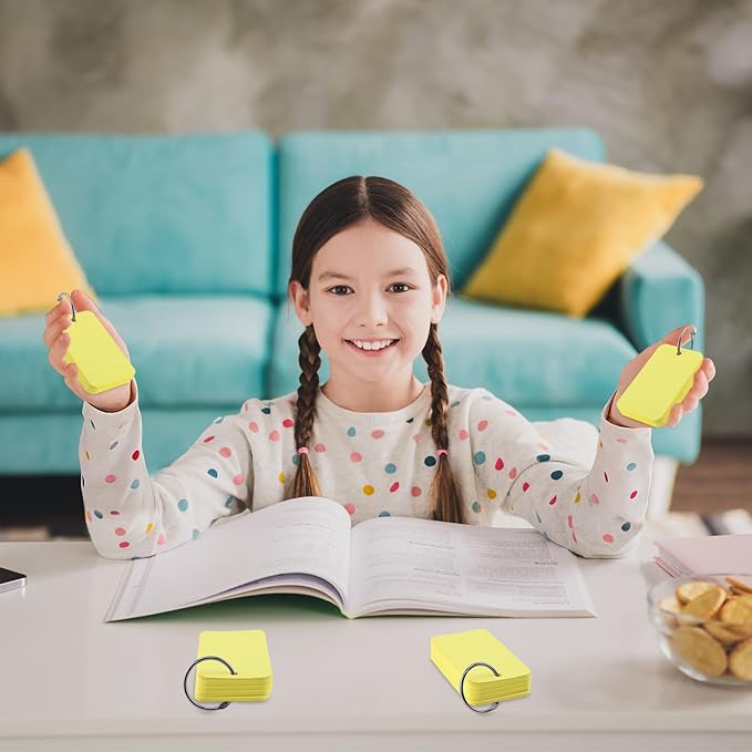 300 Pcs Index Cards with Ring, 2" x 3.5" Yellow Blank Flashcards for Studying, Vocabulary, Memos, Bookmark,Greetings (Yellow)