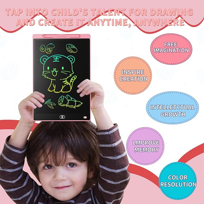 [2 Pack] Genialba LCD Writing Tablet 12-Inch Colorful Doodle Board, Toddler Learning Educational Toys Gifts for 3-8 Years Old Girls and Boys, Electronic Drawing Pad for Kids (Pink&Purple)