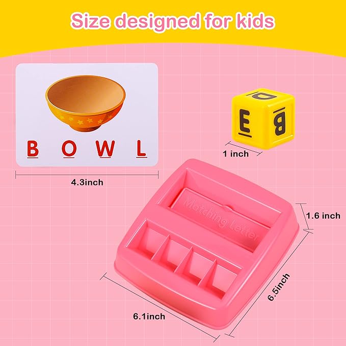 Fenikso Matching Letter Game, Alphabet Spelling & Reading Words, Objects & Color Recognition, Early Learning Educational Toy for Preschooler & Kindergarten Kids Over 3-8 Years Old, Best Gifts