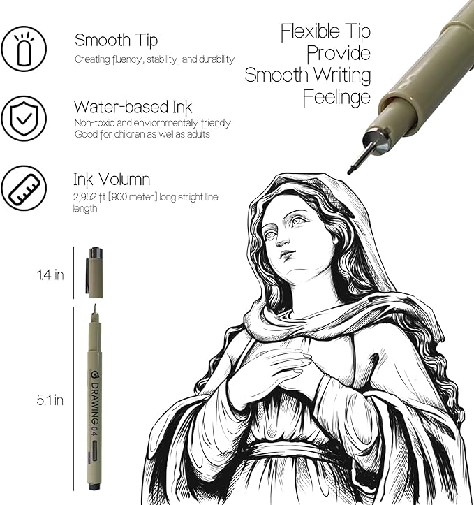 12Pcs Black Micro Pen Set, Micro Fineliner Drawing Art Pens, Fineliner Ink Set, Micro Pens for Artist Illustration, Sketch Outline, Technical Drawing