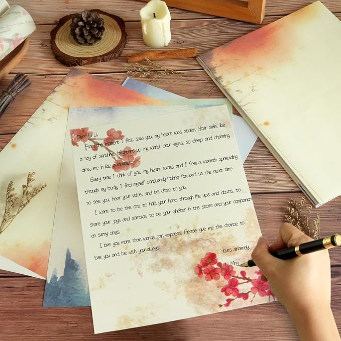 48 Pcs Assorted Color Writing Stationery Paper, Letter Writing Paper Letter Sets (6 colors, 8 pcs per color) (Style 03)