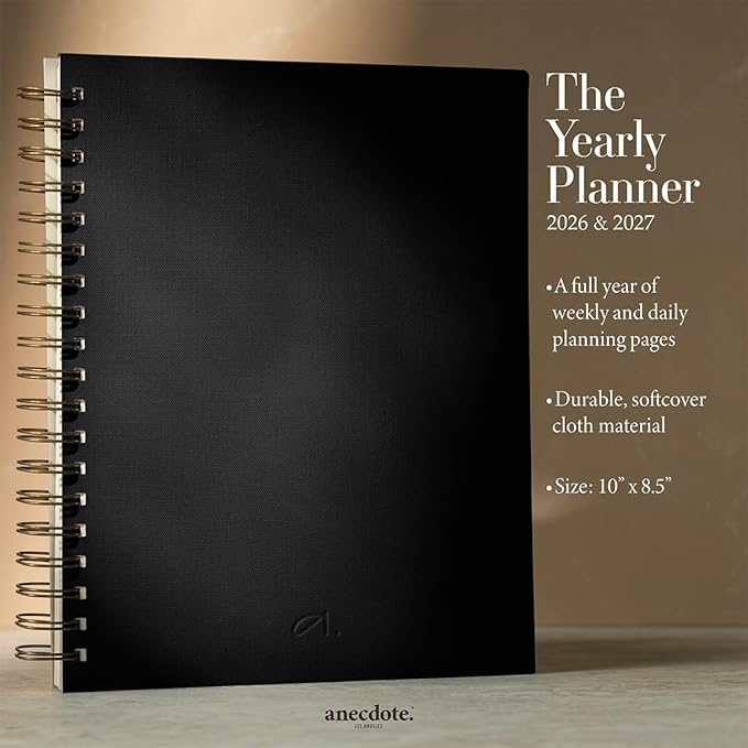 Anecdote Spiral Planner w/2026-2027 Calendar (8.5" x 10") | Start Anytime - 52 Weeks, Undated Planner Pages | To-Do List Organizer, Plan Your Success, Achieve Productivity Goals (Black)