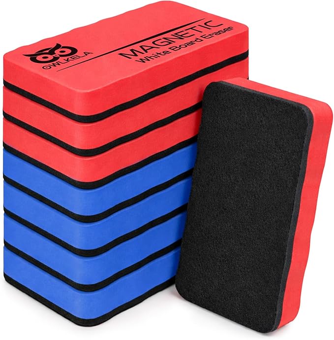 OWLKELA 8Pcs Dry Erase Erasers, Magnetic Whiteboard Eraser for Glass Board, Dry Board and Calendar Board, Blue&Red