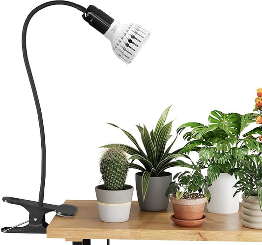 Grow Light,24W (160Watts Equiv) 5000K White Full Spectrum LED Growing Lamp Clip on Desk for Indoor Plants,Bulbs Replaceable & Non-dimmable (Black, 80W)