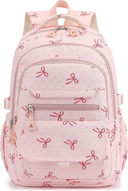 Phaoullzon Girls School Coquette Backpack for Teen Kawaii Bows Bookbag College Daypack,Pink Bow