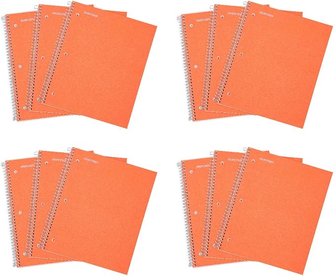 Mintra Office Durable Spiral Notebooks, 1 Subject, (Orange, College Ruled 12pk), 100 Sheets, Poly Pocket, Moisture Resistant Cover, School, Office, Business, Professional