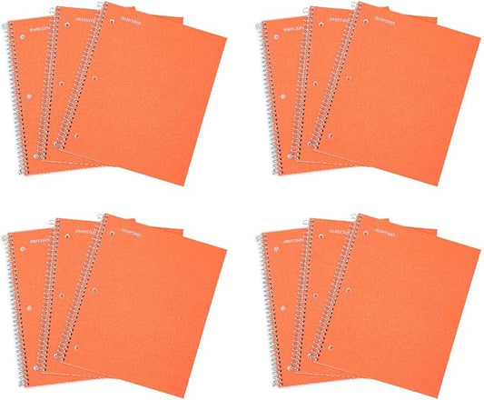 Mintra Office Durable Spiral Notebooks, 1 Subject, (Orange, College Ruled 12pk), 100 Sheets, Poly Pocket, Moisture Resistant Cover, School, Office, Business, Professional
