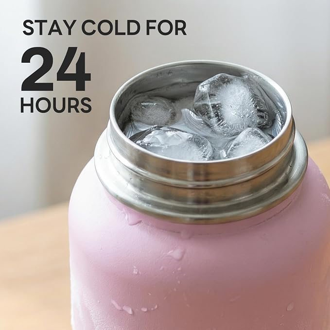 Navigate 32 oz Insulated Stainless Steel Sports Water Bottle with Spout & Handle Lids,Wide Mouth Water Jug with Double Walled Leak Proof Keep Cold for 24 Hrs Hot for 12 Hrs,Pink Gradient