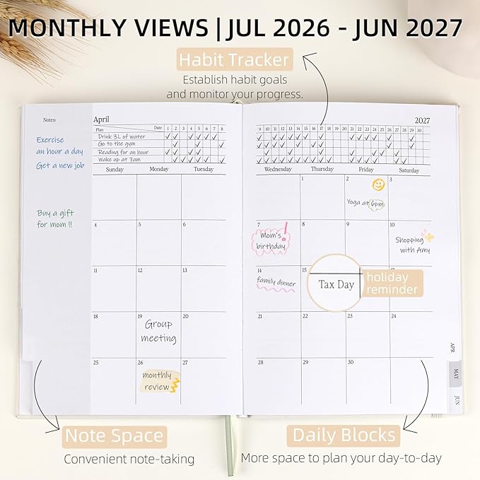 2026-2027 Planner - Weekly and Monthly Planner, July 2026 - June 2027, Linen Hardcover, 2026-2027 Calendar Planner Book with Tabs, Aesthetic, Perfect for Office Home School Supplies (Beige, A5 (Jul 2026-Jun 2027))