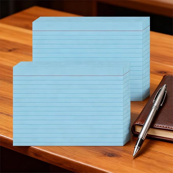 Blue Ruled Index Cards 5x7 Inch - 50 Pack Study Flash Cards for School, Office & Home Organization, Durable Note Cards with Lines