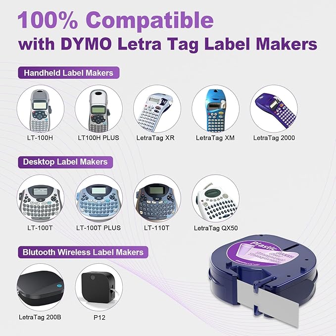 Replace for Dymo Letratag Refills Clear Plastic 12mm Compatible for Dymo Label Maker Refills Clear Plastic 1/2'' for Letra Tag Label Maker Refills 16952 for 100H 100T Plus 200B QX50 XR XM, 6-PK