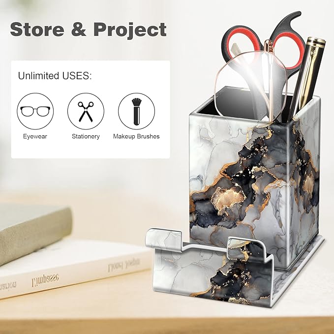 FINTIE Pencil Holder With Phone Stand, Eyeglasses Holder, Desktop Organizer Nightstand Accessories Office Supplies Case