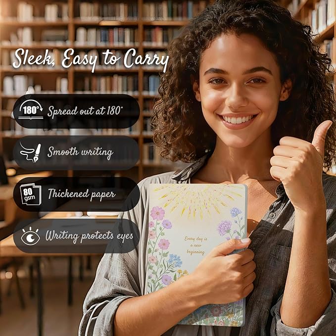 Sentudenl Stitched Composition Notebooks 2-Pack with Unique Art Designed Cover , A5 Lined Diary, Lay Flat Design, 80 Pages Workbooks, Thicked Paper Writes Smoothly for School and Office (Flowers & Sunshine)