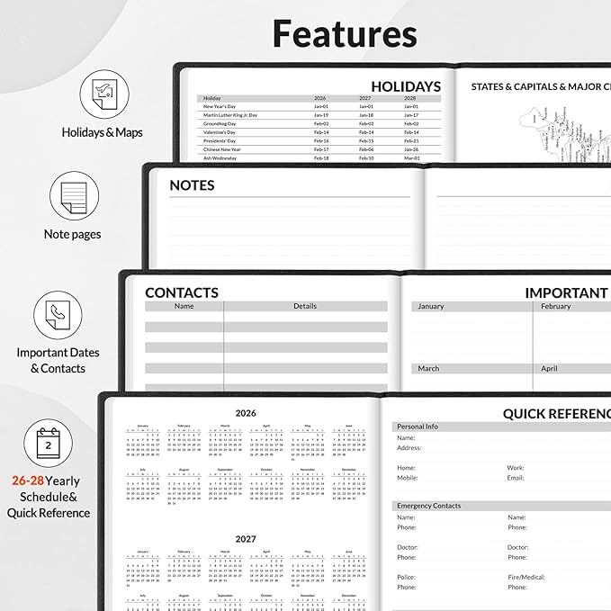SUNEE 2026-2027 Weekly & Monthly Hardcover Planner 5.5" x 8.3" - 12 Month (July 2026 - June 2027), Small Academic Year Calendar Planner, Pocket, Notes, 100 GSM Paper, Black