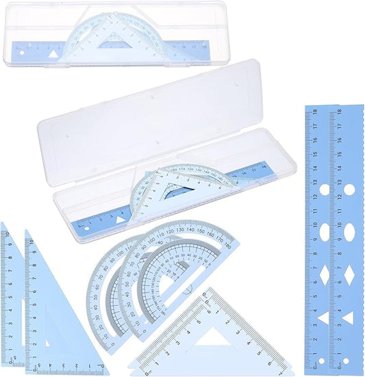 PATIKIL Geometry Set, 2 Pack 7 Inch Aluminum Ruler & 4 Triangles, Metal Protractor Ruler Math Drafting Measuring Tool for Home Office Math Drawing Engineering Art,Gradient Blue