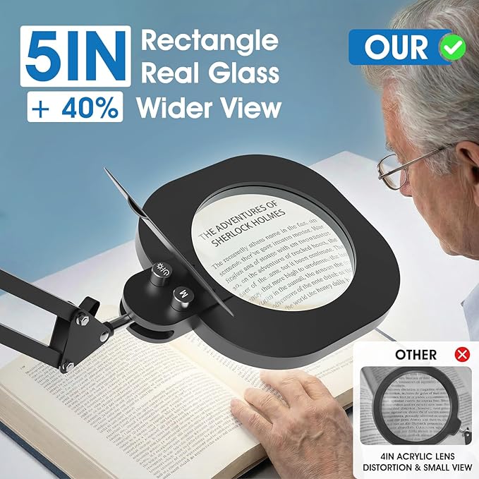 LIONVISON 10X Magnifying Glass with Light and Stand：27 Inch Extra Long Arm Magnifying Lamp, Stepless Dimmable & Color Temperature LED Lighted Magnifier, Clamp Magnifier for Reading Crafts Close Work