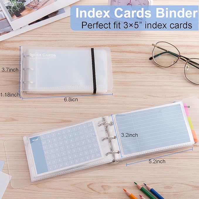 3×5” index card Binder organizer with Plastic pocket Sleeves, small organized folder for recipes Flashcards,portable notecards case holder (2pcs Clear)