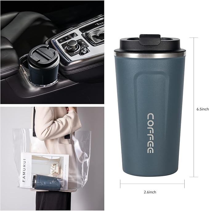 Travel Coffee Mug, 17oz Insulated Tumbler with Lid Spill Proof, Leakproof Stainless Steel Vacuum Cups for Iced / Hot Coffee Gift for Mothers & Fathers