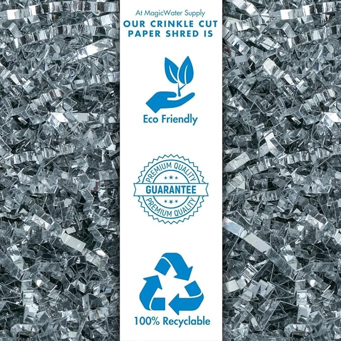 MagicWater Crinkle Cut Paper for Gift Baskets - 2LB - Silver - Perfect for Shredded Paper Filler, Basket Filler, Gift Boxes, Bridesmaid Gifts, ChristmasStuffers & More – Ideal for All Occasions