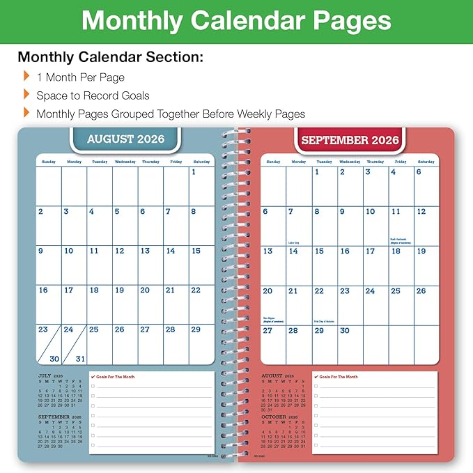 Global Datebooks 2026-2027 Middle & High School Student Planner 5.5" x 8.5" - Dated Weekly & Monthly Academic Planner with Ruler/Bookmark & Stickers, Ideal for Homework, Block Style, Doodles