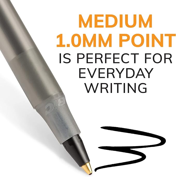 BIC Round Stic Xtra Life Ballpoint Pens, Medium Point (1.0mm), Black, 60-Count Pack, Flexible Round Barrel For Writing Comfort (GSM609-BLK) 60 Count (Pack of 2)