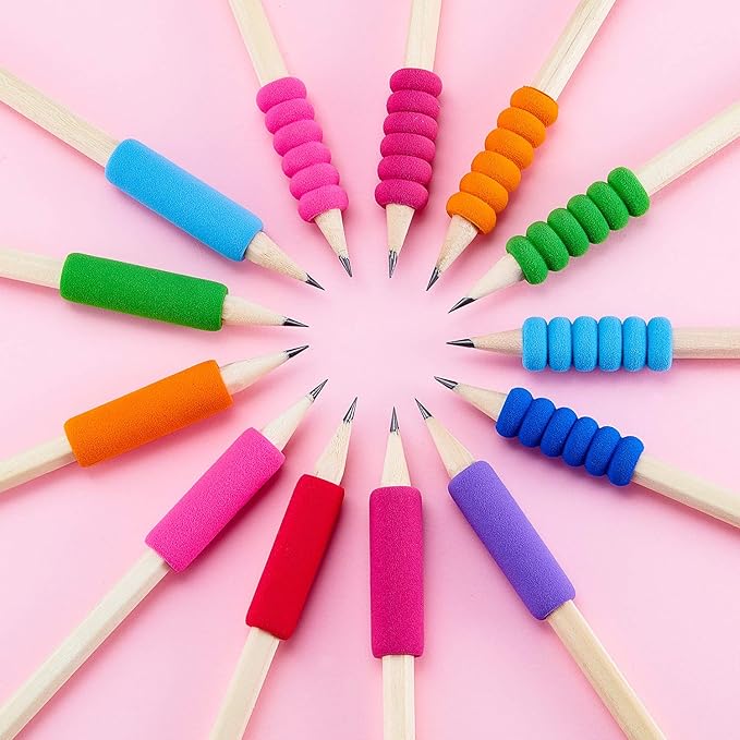 Outus Foam Pencil Cushion Writing Aid for Kids Students, Random Colors and Mixed Shape (150 Pcs)