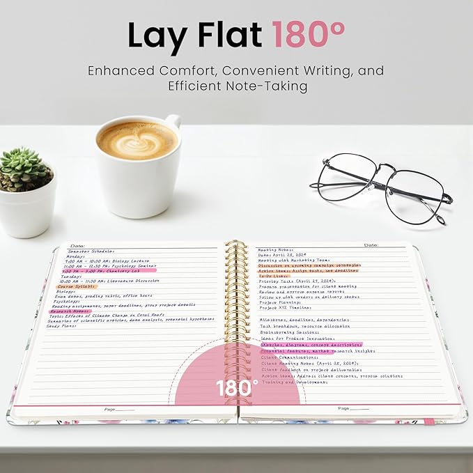 ZOTIA Lined Spiral Journal for Women, A5 Cute Hardcover College Ruled Notebook for Work, School & Note Taking, Aesthetic Writing Journal, 140 Pages (5.8" x 8.3"), Songbird Bloom