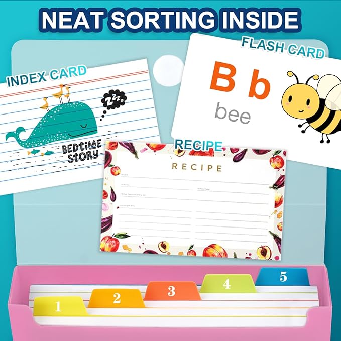 H4D 3x5 Index Card Case with 100 Heavyweight Ruled Index Cards and Dividers, Pink