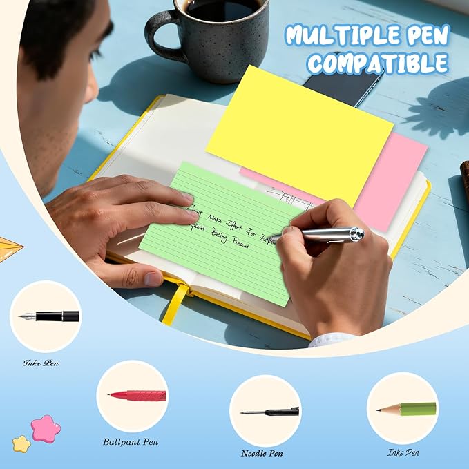 120 Count Index Cards 5x8, 6 Colors large Index Card, Colored Note Cards 5x8, 20 Sheets Per Lined Index Cards Ruled, Color flash cards 5x8, Colored Notecards 5 x 8 for Office, School, and Home