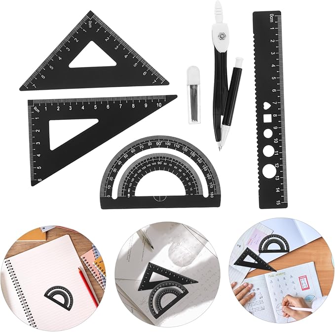Metal Triangle Ruler Protractor Set Drafting Ruler Math Slide Rules Kit Aluminum Compass for School Projects