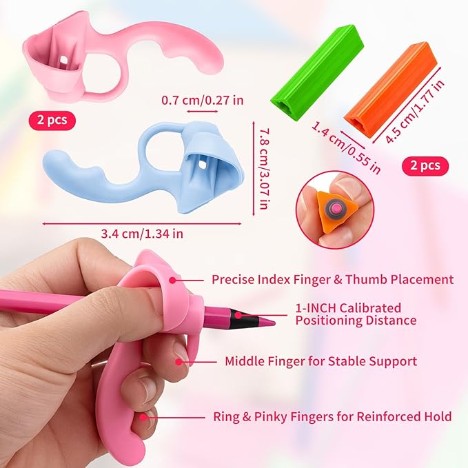 8PCS Kids Pencil Grips for Handwriting, 4 Stage Ergonomic Writing Posture Correction Tool & Silicone Pencil Grippers for Students, Pen Grip Training for Pencil Grips for Kids Handwriting