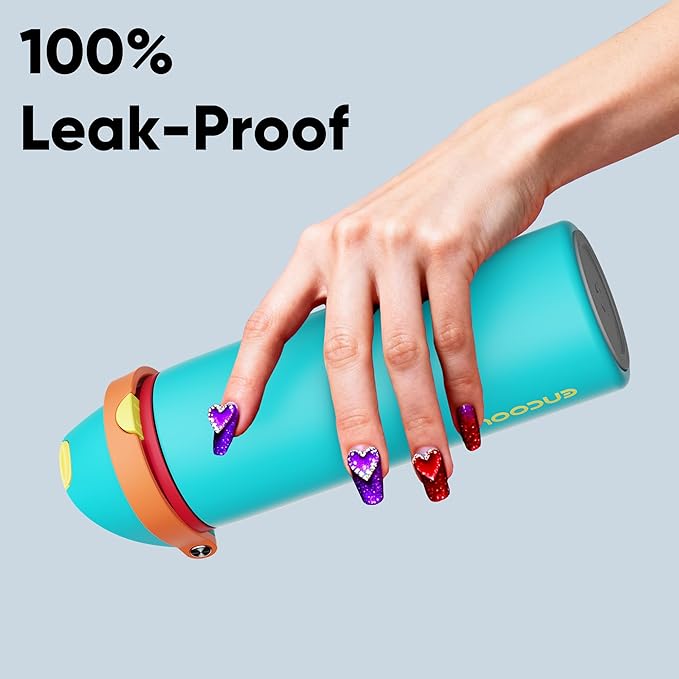 Insulated Water Bottle with Straw - Encool Stainless Steel Water Bottle with Push Button Lid, Leak-Proof & BPA-Free, Keeps Cold for 24 Hours for Sports, Travel, Gym (24 oz, Cerulean Blue)