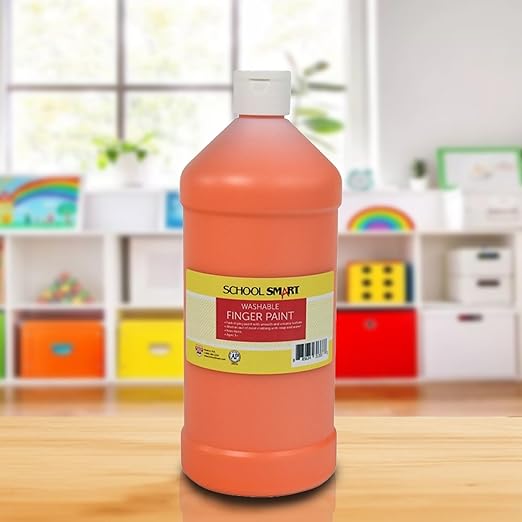 School Smart Washable Finger Paint, Orange, 1 Quart Bottle