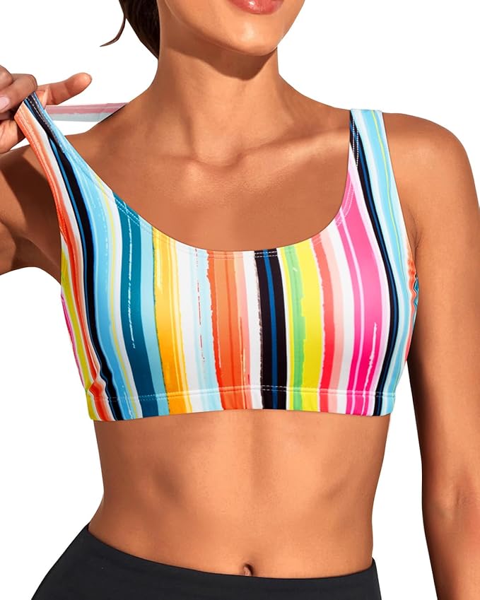 Tempt Me Women Sports Bra Bikini Top Push Up Scoop Neck Bathing Suits Top Padded Swim Crop Tops Only